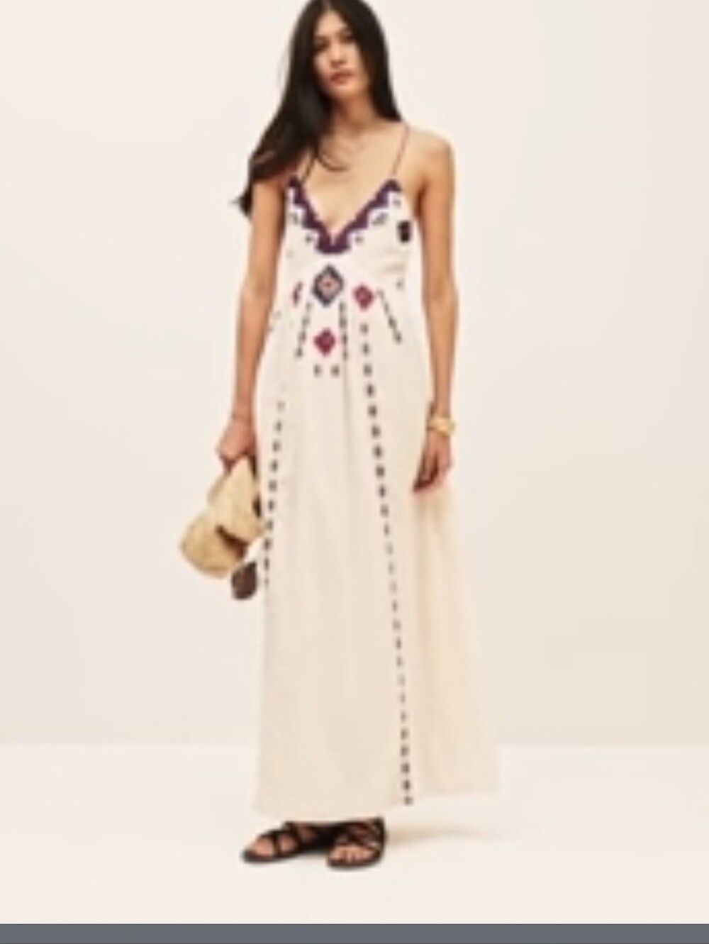 ba&sh Cream Maxi Dress with Pink and Purple Embroidery New With Tags - Picture 2 of 3